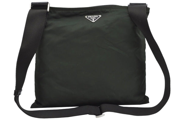 Authentic PRADA Nylon Tessuto Leather Shoulder Cross Bag Purse Green 4181J
