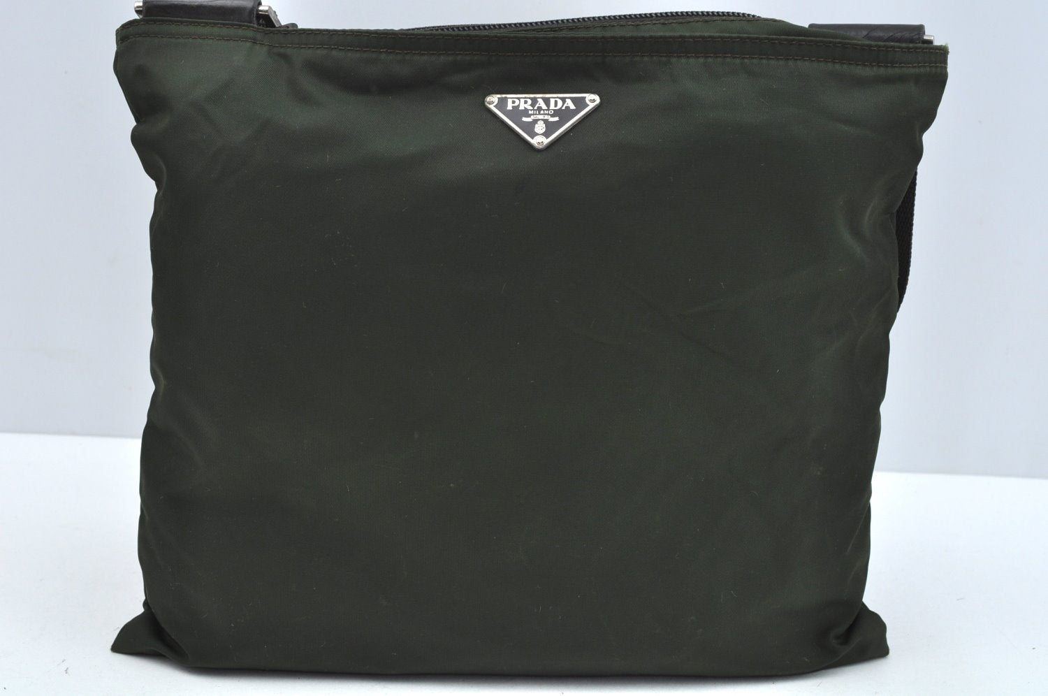 Authentic PRADA Nylon Tessuto Leather Shoulder Cross Bag Purse Green 4181J