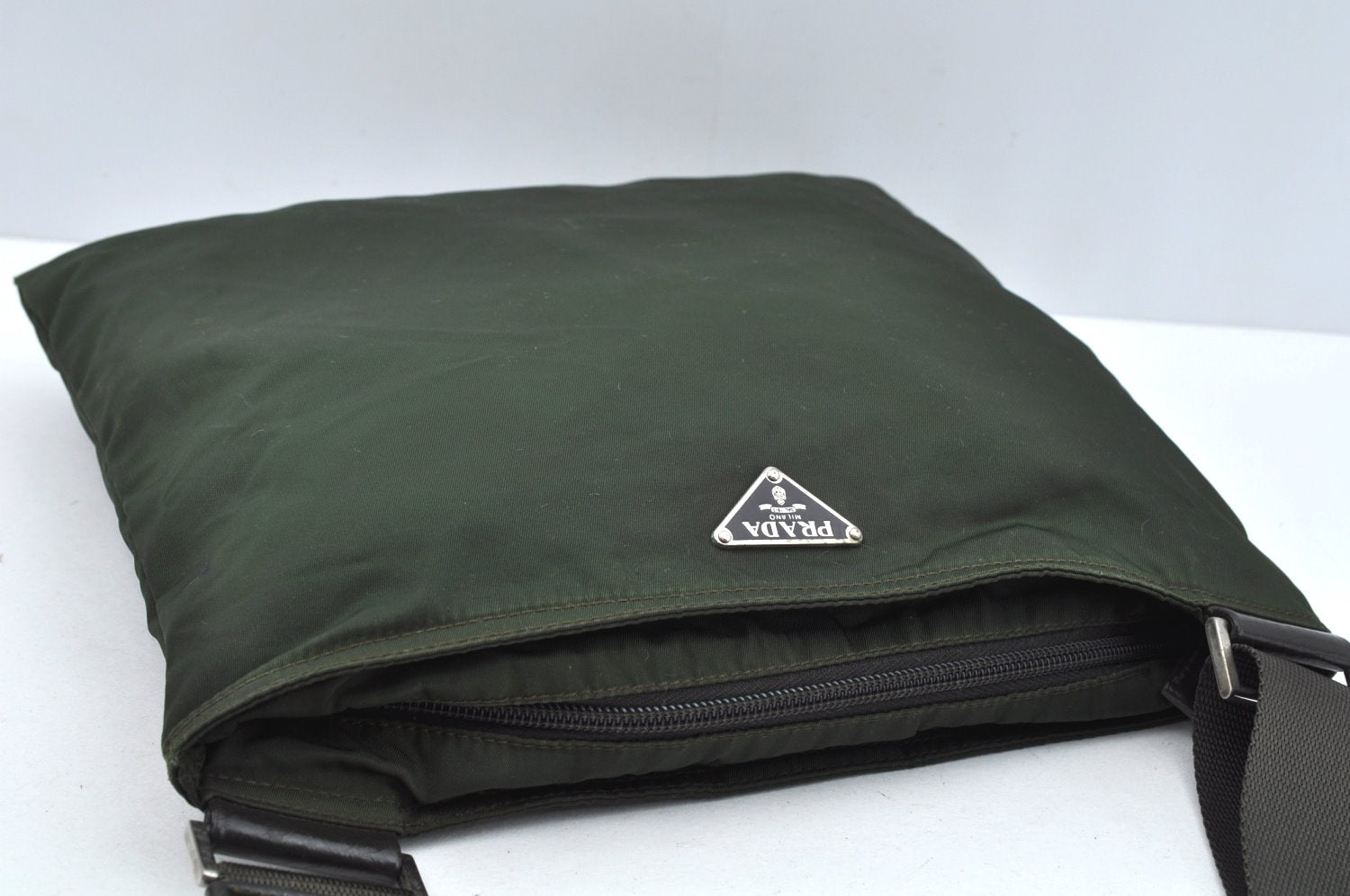 Authentic PRADA Nylon Tessuto Leather Shoulder Cross Bag Purse Green 4181J