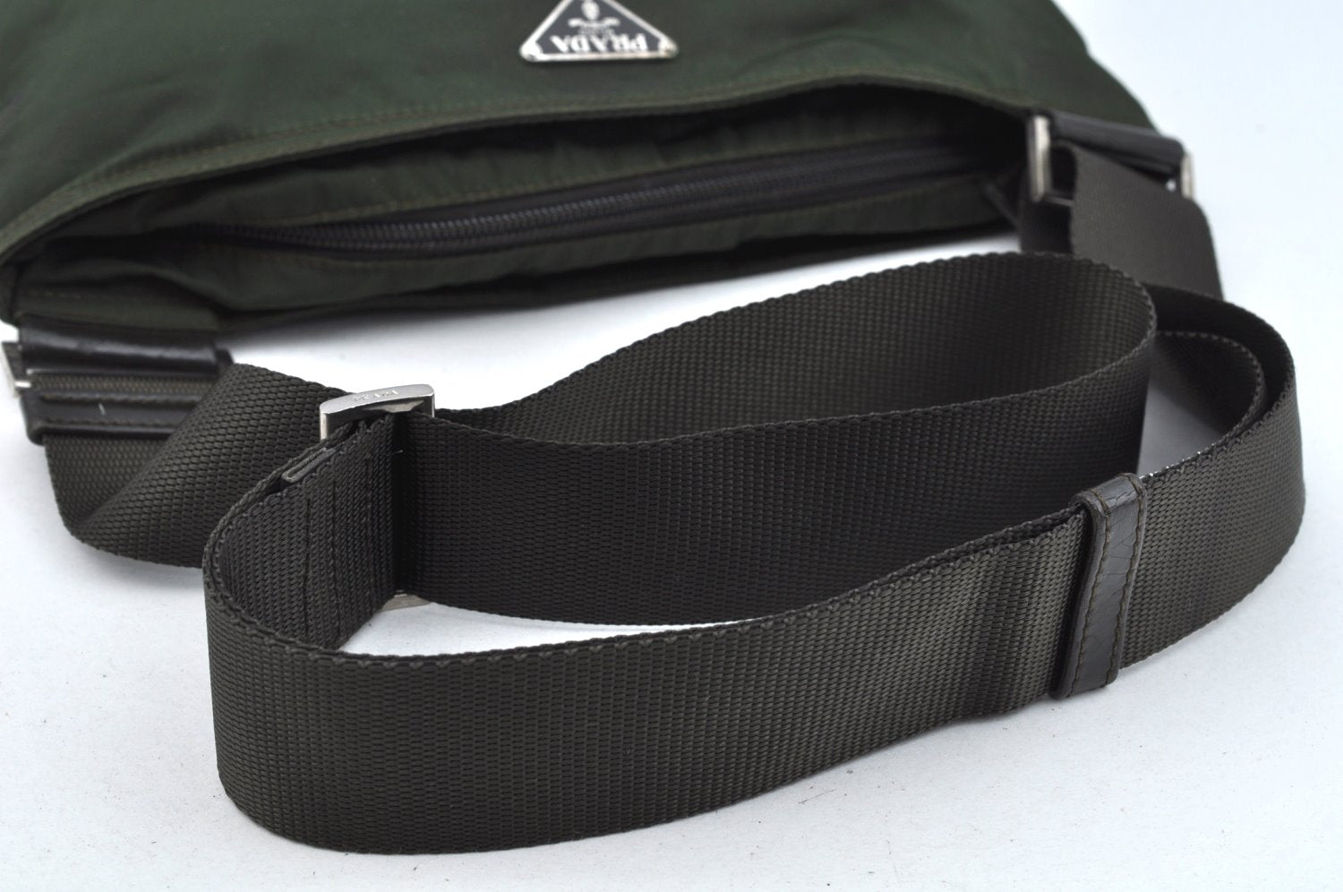 Authentic PRADA Nylon Tessuto Leather Shoulder Cross Bag Purse Green 4181J