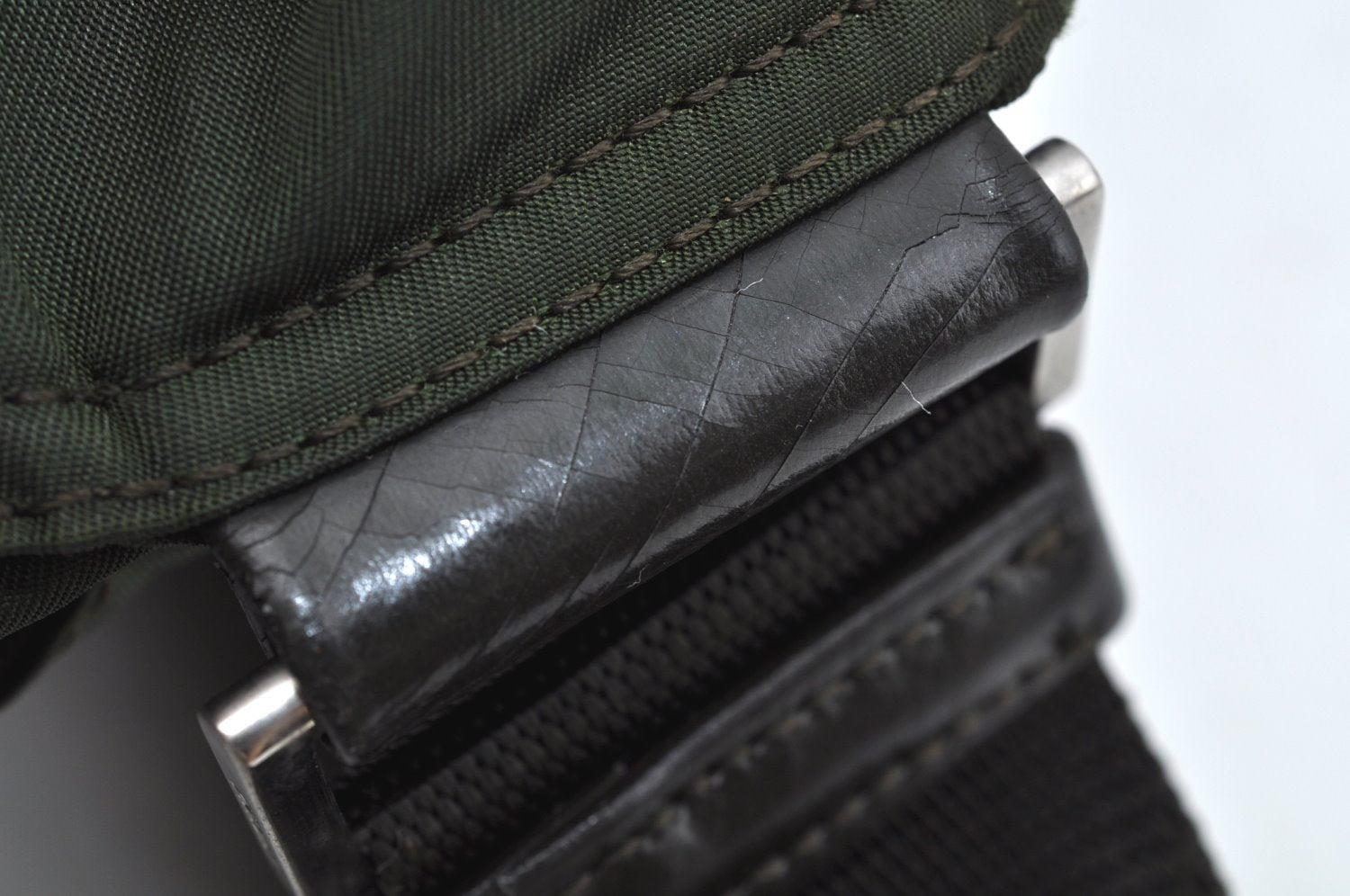 Authentic PRADA Nylon Tessuto Leather Shoulder Cross Bag Purse Green 4181J