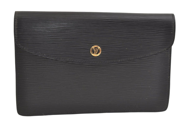 Authentic Louis Vuitton Epi Montaigne 23 Clutch Hand Bag Black M52662 LV 4181K