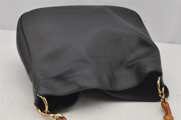 Authentic GUCCI Bamboo 2Way Shoulder Hand Bag Purse Leather Black 4182J