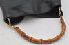 Authentic GUCCI Bamboo 2Way Shoulder Hand Bag Purse Leather Black 4182J