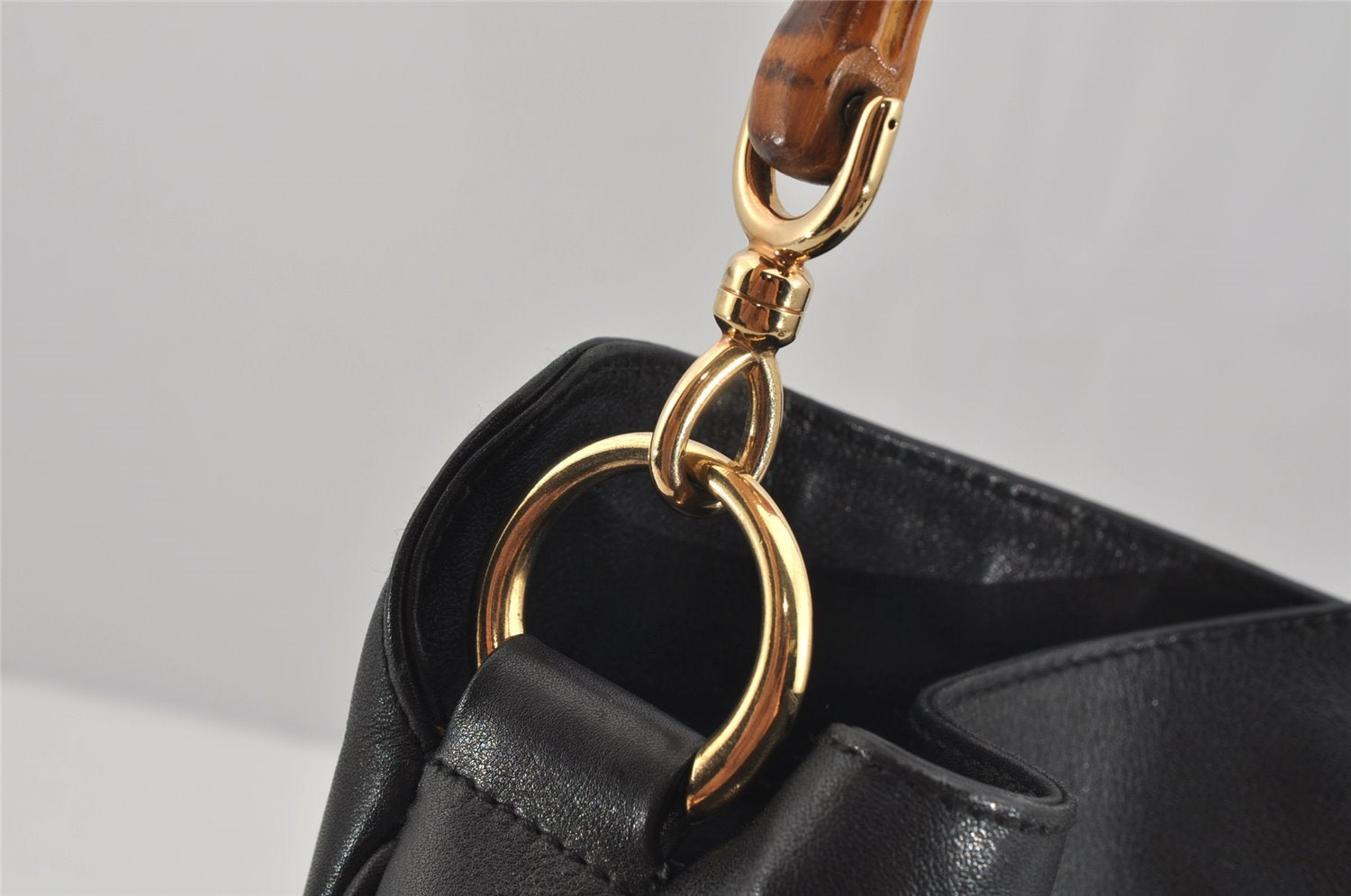 Authentic GUCCI Bamboo 2Way Shoulder Hand Bag Purse Leather Black 4182J