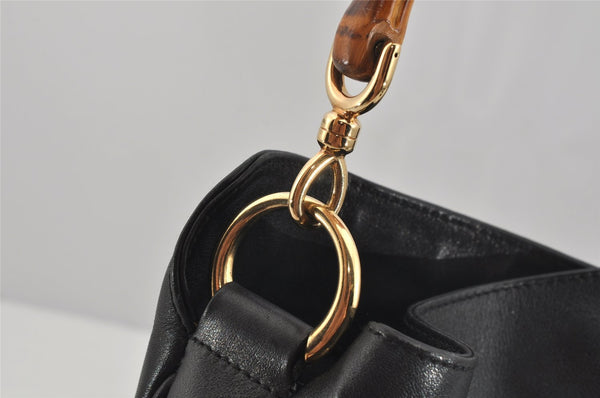 Authentic GUCCI Bamboo 2Way Shoulder Hand Bag Purse Leather Black 4182J