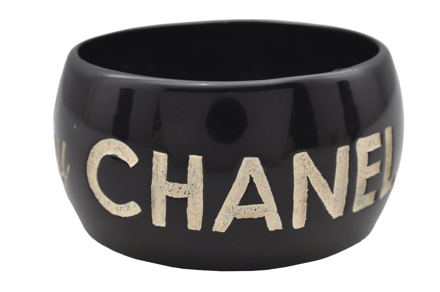 Authentic CHANEL JKC Ripped off by Bangle Bracelet Plastic Black 4183J