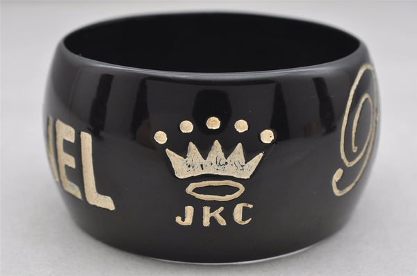 Authentic CHANEL JKC Ripped off by Bangle Bracelet Plastic Black 4183J