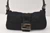 Authentic FENDI Mamma Baguette Shoulder Hand Bag Jersey Leather Black 4187K