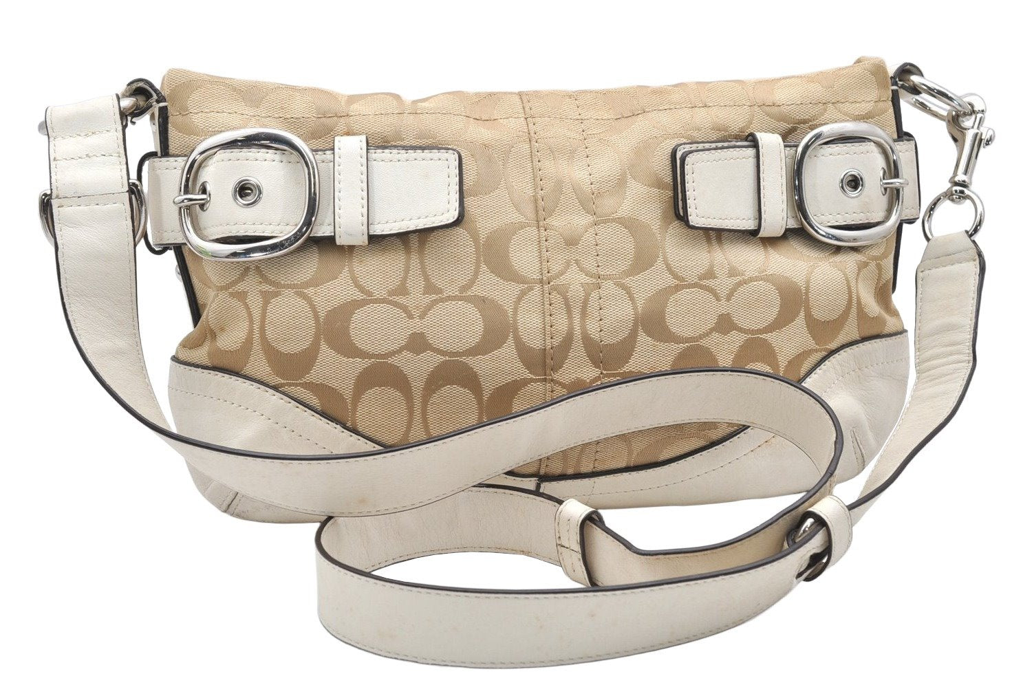 Authentic COACH Signature Shoulder Cross Bag Canvas Leather F17169 Beige 4188K
