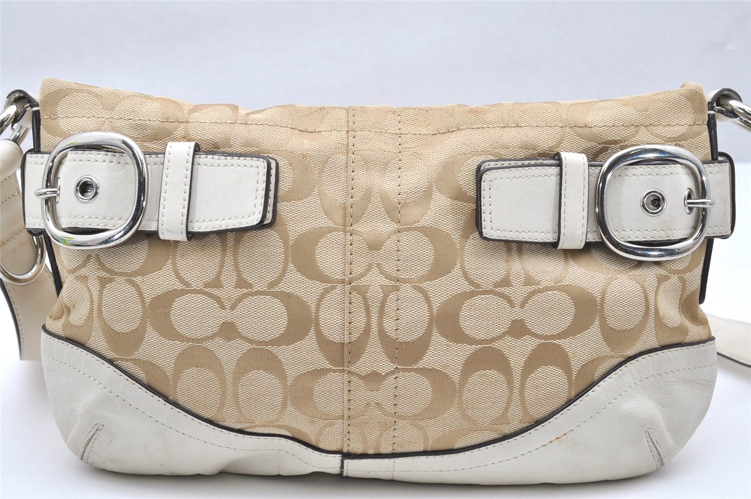 Authentic COACH Signature Shoulder Cross Bag Canvas Leather F17169 Beige 4188K