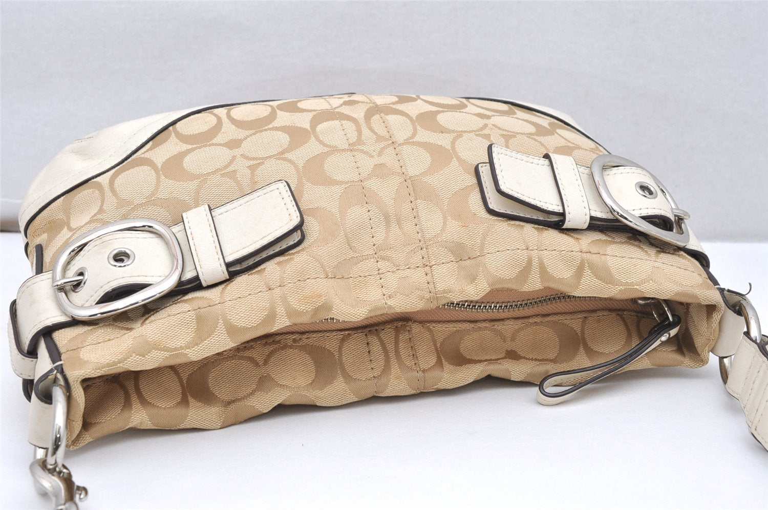Authentic COACH Signature Shoulder Cross Bag Canvas Leather F17169 Beige 4188K