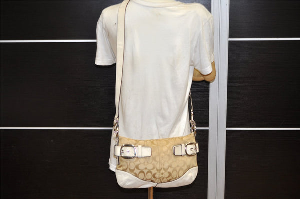 Authentic COACH Signature Shoulder Cross Bag Canvas Leather F17169 Beige 4188K