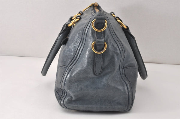 Authentic PRADA Leather Nappa 2Way Shoulder Hand Bag Blue 4190K