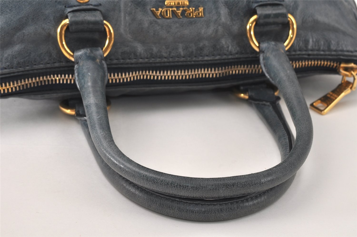 Authentic PRADA Leather Nappa 2Way Shoulder Hand Bag Blue 4190K