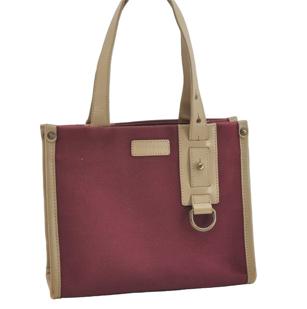 Authentic BURBERRY Vintage Canvas Leather Tote Hand Bag Purse Bordeaux 4191J