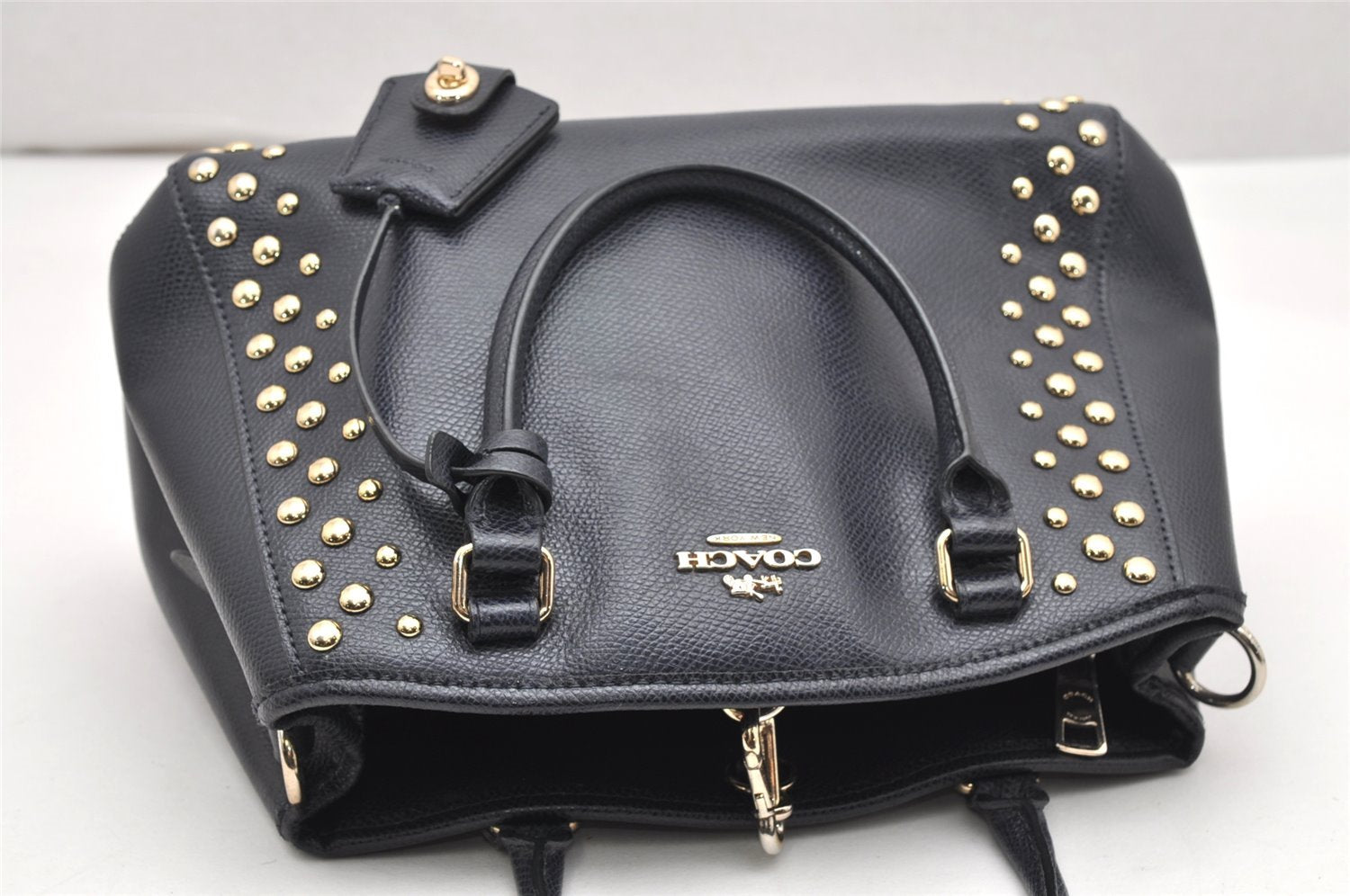 Authentic COACH Vintage 2Way Shoulder Hand Bag Purse Leather Navy Blue 4191K