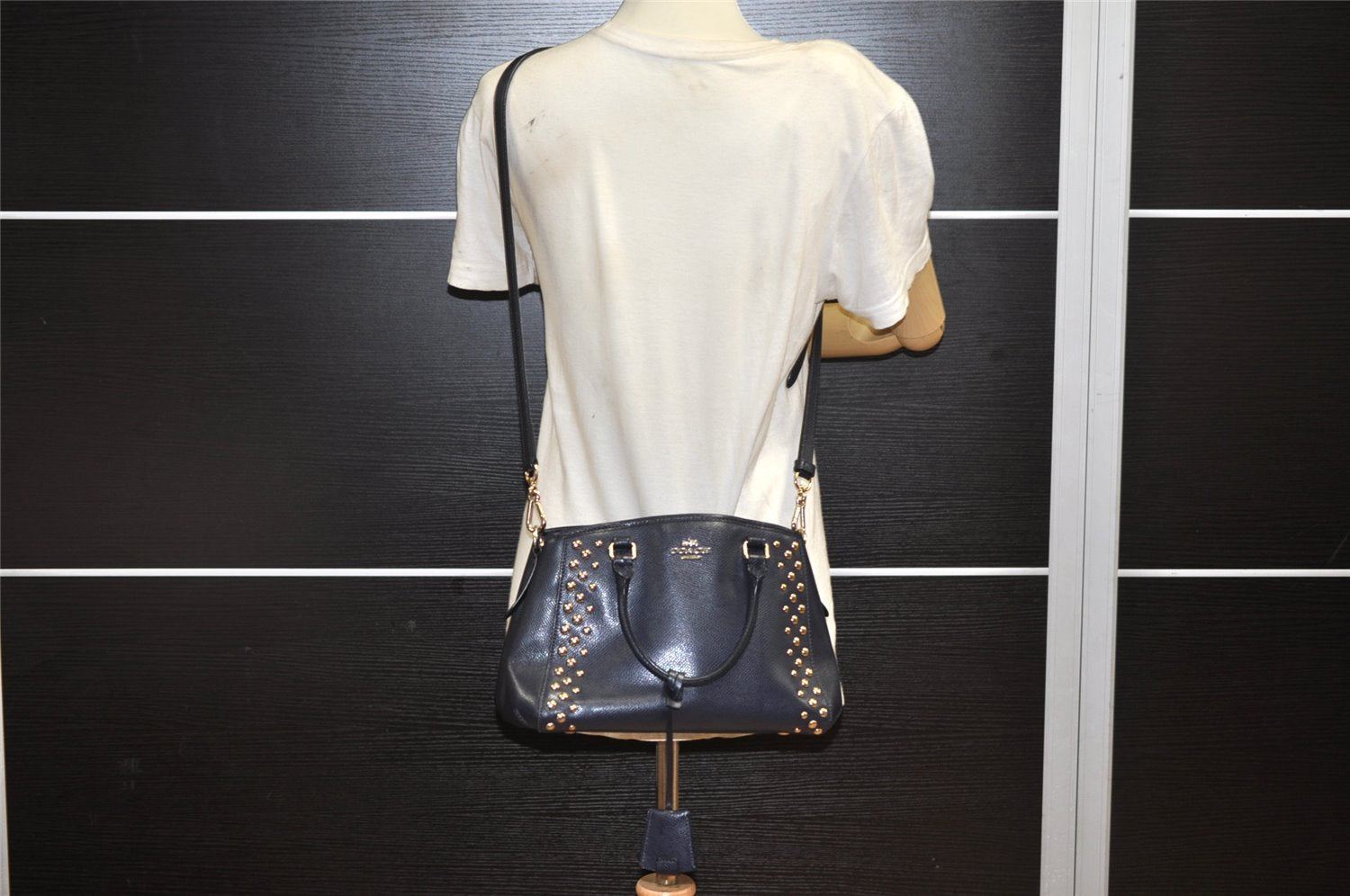 Authentic COACH Vintage 2Way Shoulder Hand Bag Purse Leather Navy Blue 4191K