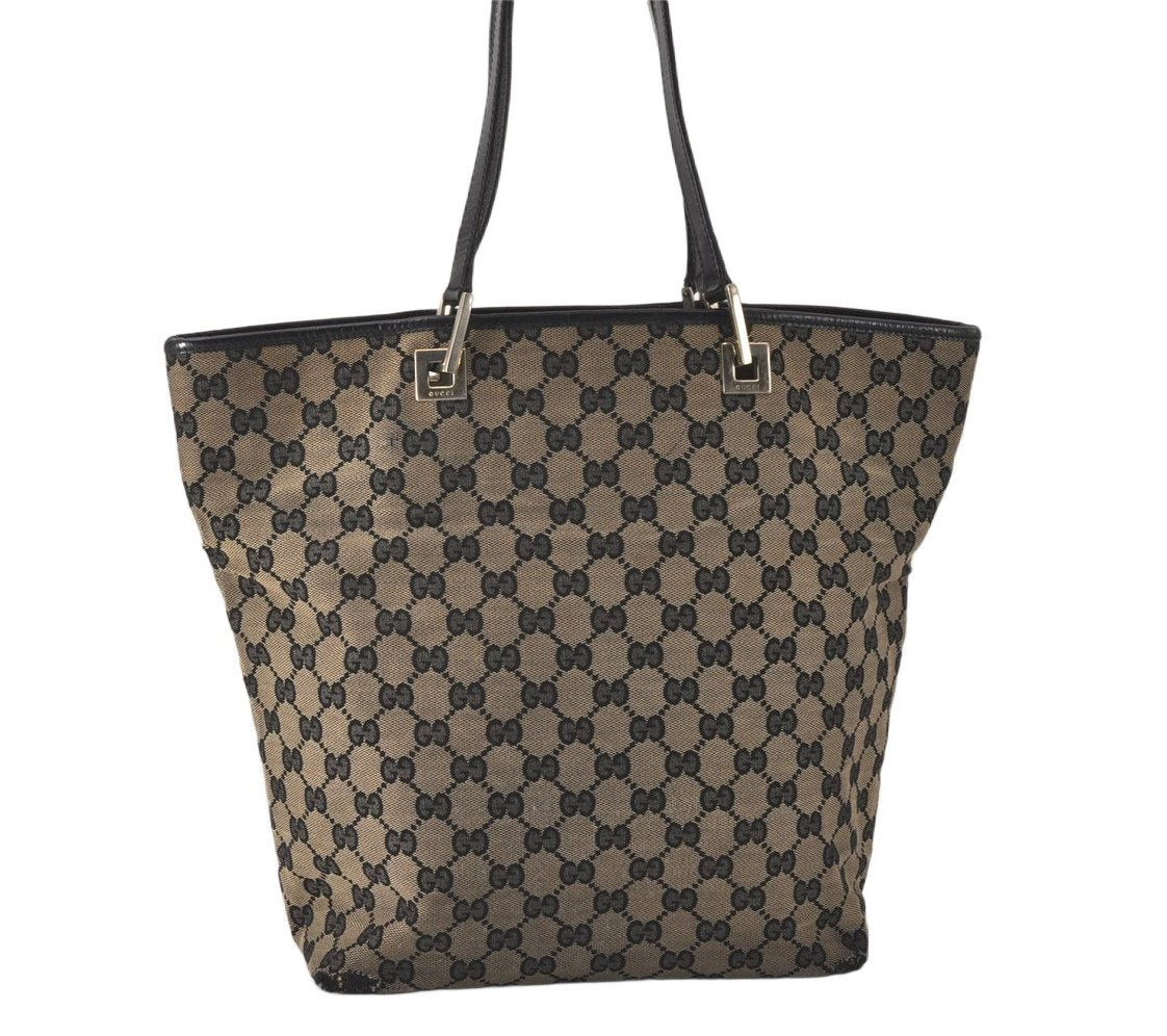 Authentic GUCCI Vintage Shoulder Tote Bag GG Canvas Leather 0021098 Black 4192K