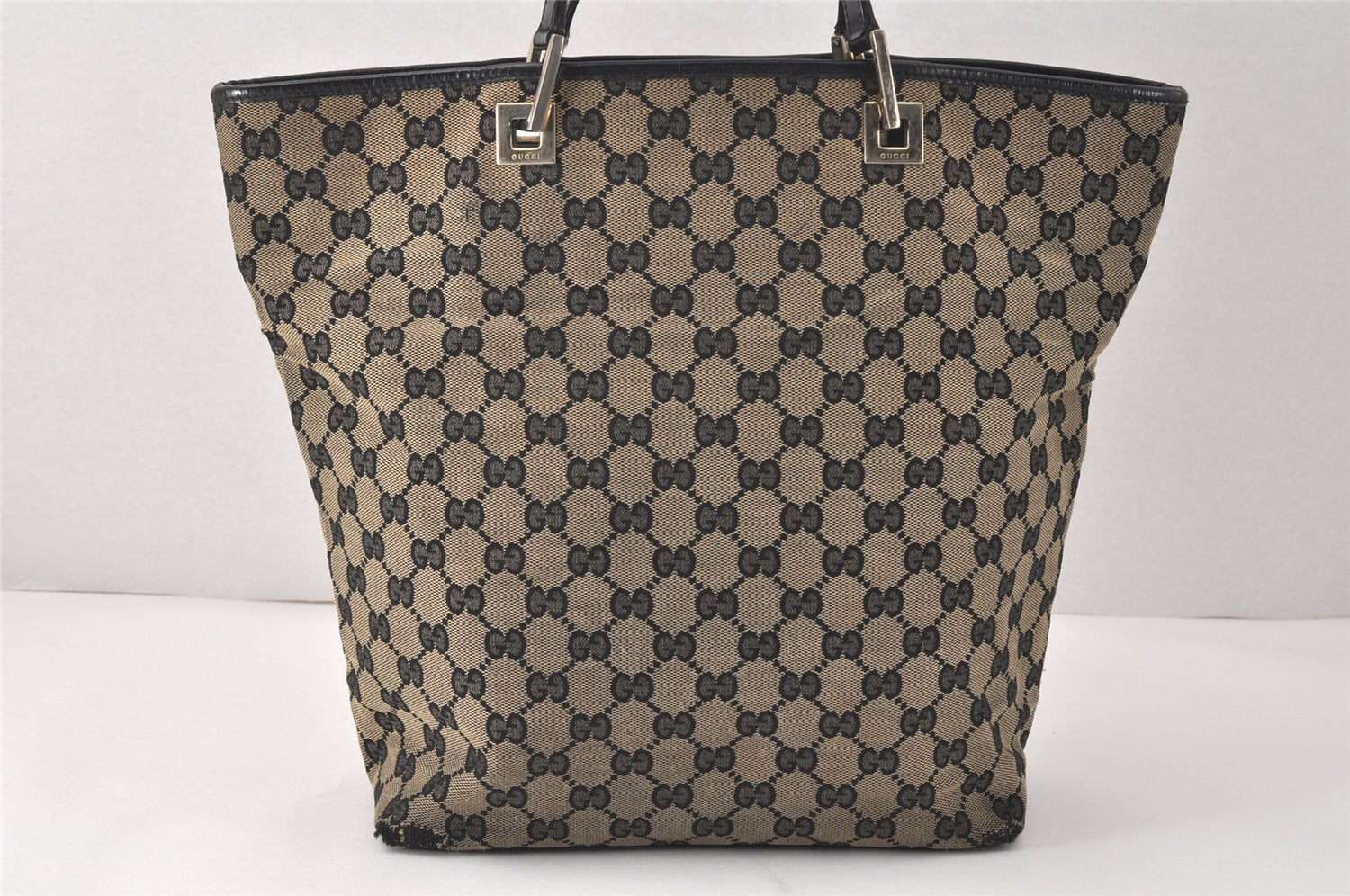 Authentic GUCCI Vintage Shoulder Tote Bag GG Canvas Leather 0021098 Black 4192K