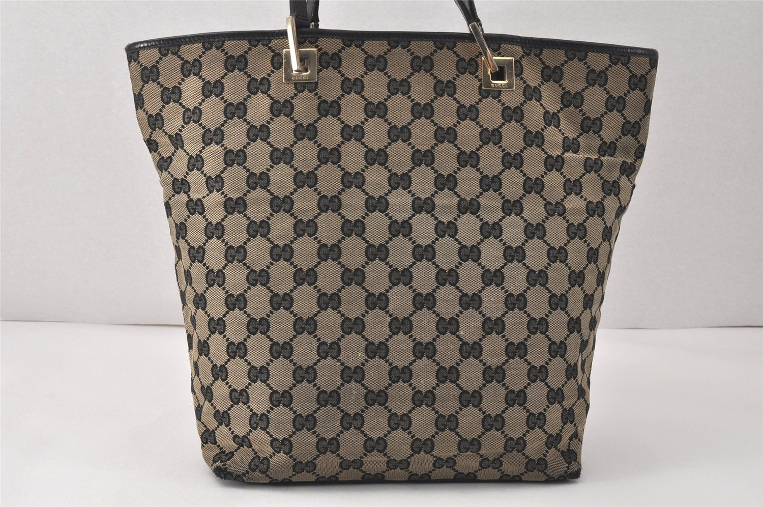 Authentic GUCCI Vintage Shoulder Tote Bag GG Canvas Leather 0021098 Black 4192K