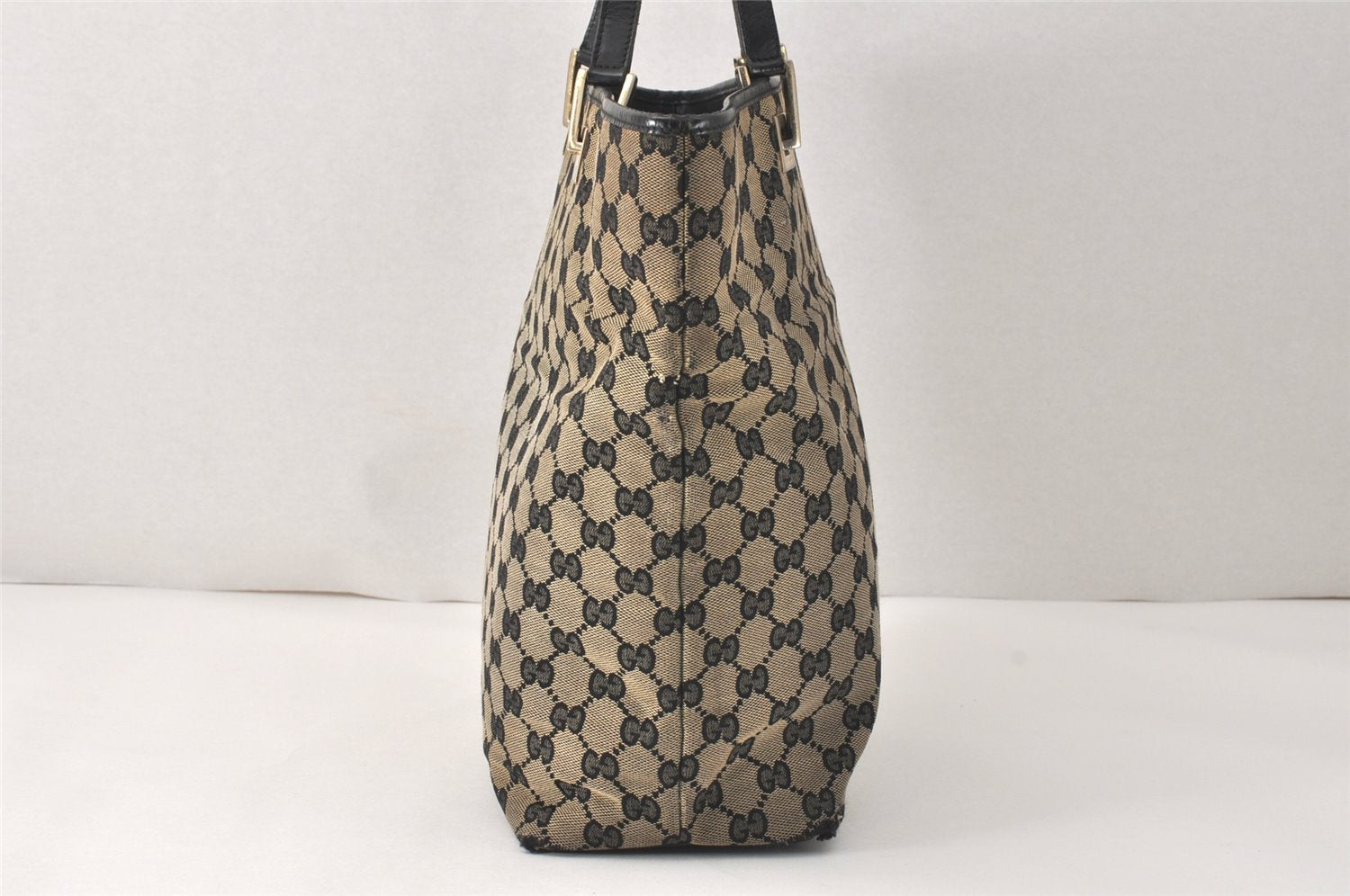 Authentic GUCCI Vintage Shoulder Tote Bag GG Canvas Leather 0021098 Black 4192K