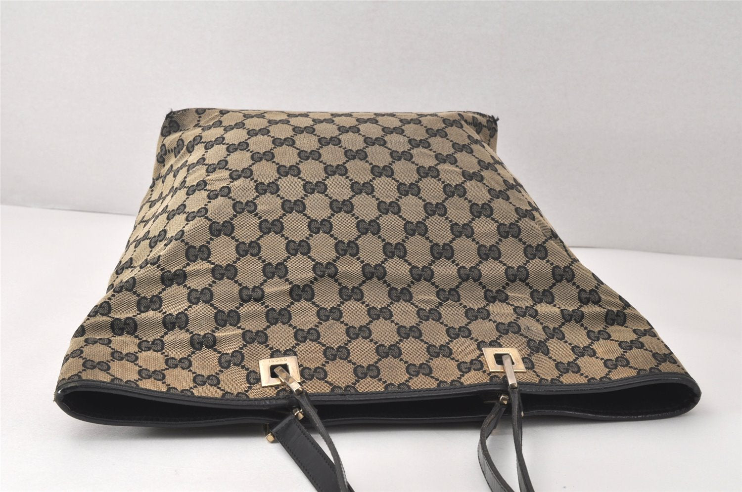 Authentic GUCCI Vintage Shoulder Tote Bag GG Canvas Leather 0021098 Black 4192K