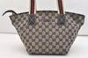 Authentic GUCCI Sherry Line Hand Bag GG Canvas Leather 131228 Navy Blue 4195J