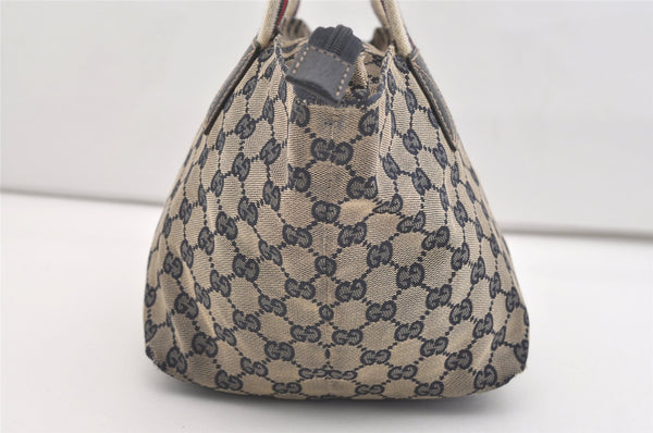 Authentic GUCCI Sherry Line Hand Bag GG Canvas Leather 131228 Navy Blue 4195J
