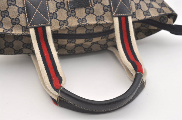 Authentic GUCCI Sherry Line Hand Bag GG Canvas Leather 131228 Navy Blue 4195J