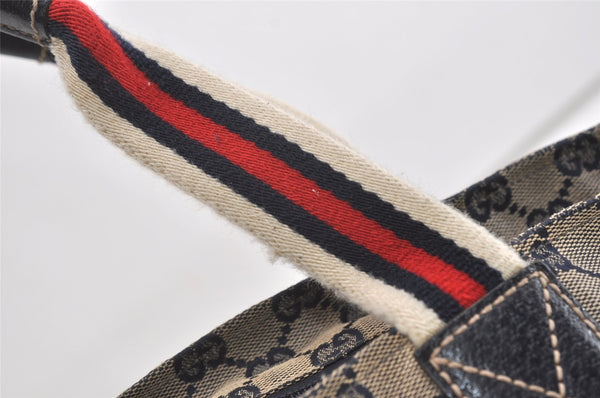 Authentic GUCCI Sherry Line Hand Bag GG Canvas Leather 131228 Navy Blue 4195J