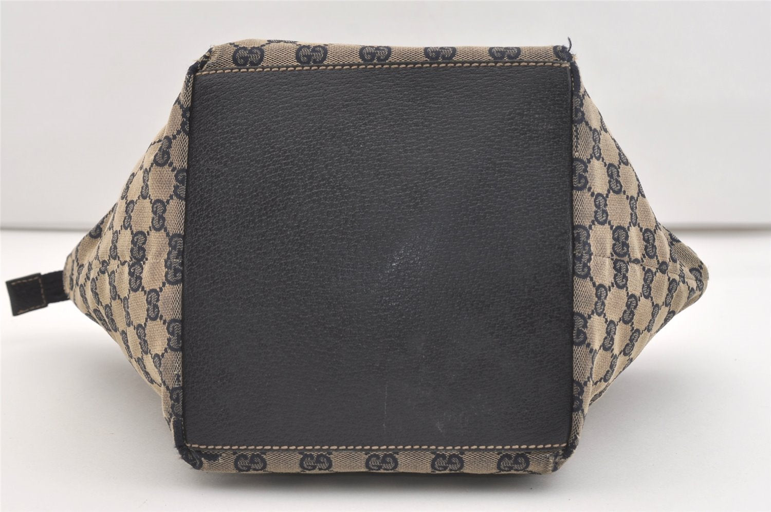Authentic GUCCI Sherry Line Hand Bag GG Canvas Leather 131228 Navy Blue 4195J