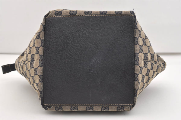 Authentic GUCCI Sherry Line Hand Bag GG Canvas Leather 131228 Navy Blue 4195J