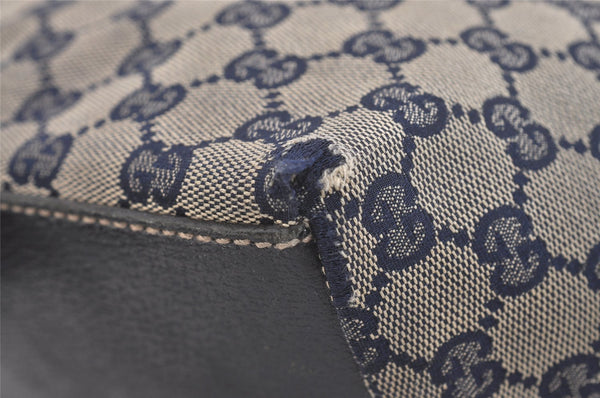 Authentic GUCCI Sherry Line Hand Bag GG Canvas Leather 131228 Navy Blue 4195J