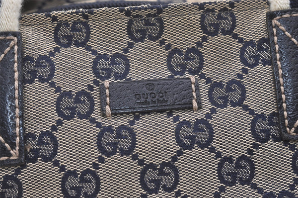 Authentic GUCCI Sherry Line Hand Bag GG Canvas Leather 131228 Navy Blue 4195J
