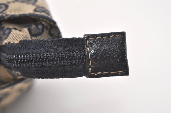 Authentic GUCCI Sherry Line Hand Bag GG Canvas Leather 131228 Navy Blue 4195J