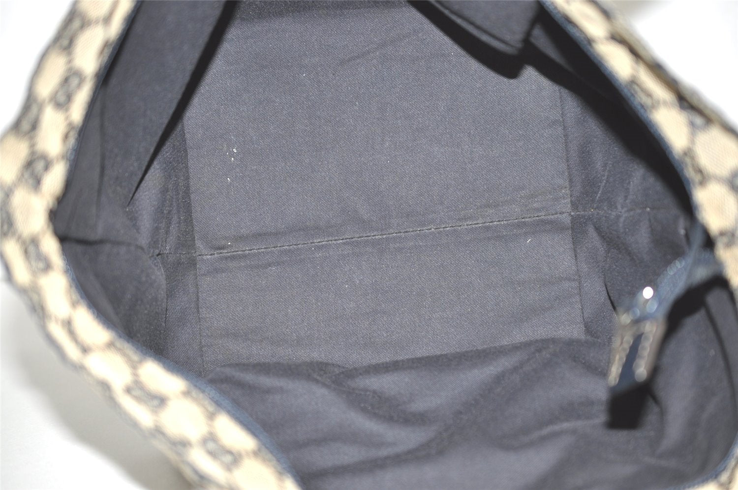 Authentic GUCCI Sherry Line Hand Bag GG Canvas Leather 131228 Navy Blue 4195J