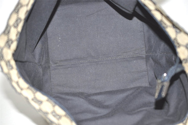Authentic GUCCI Sherry Line Hand Bag GG Canvas Leather 131228 Navy Blue 4195J