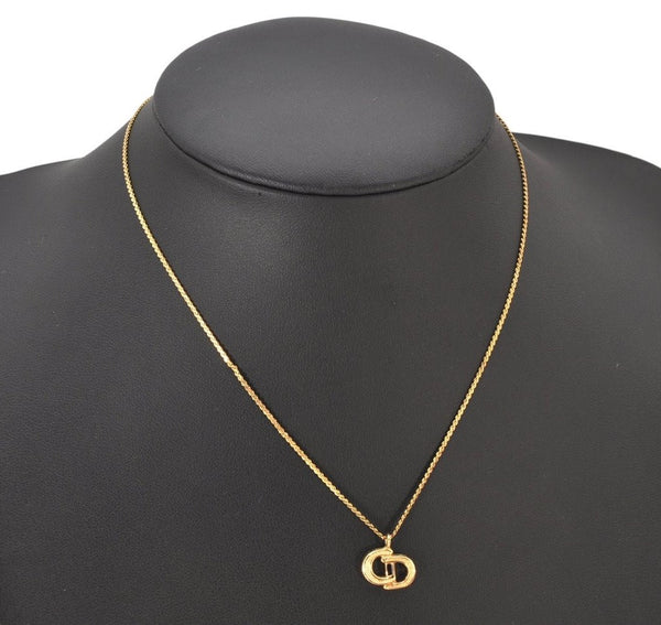 Authentic Christian Dior Gold Tone Chain Pendant Necklace CD 4195K