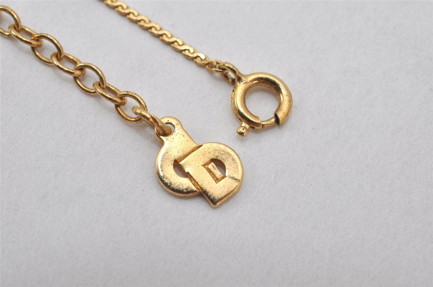 Authentic Christian Dior Gold Tone Chain Pendant Necklace CD 4195K