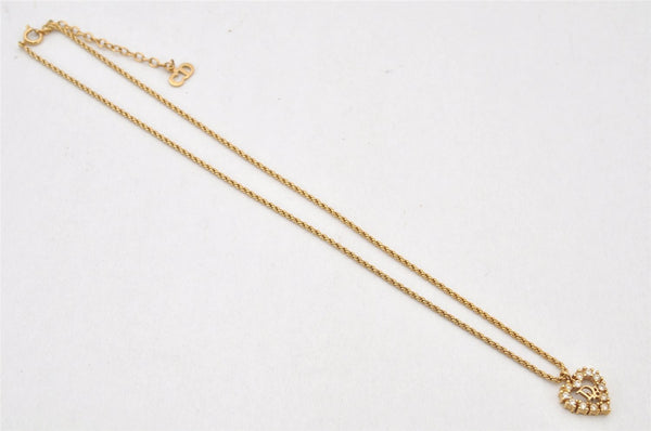 Authentic Christian Dior Gold Tone Rhinestone Chain Pendant Necklace CD 4196K