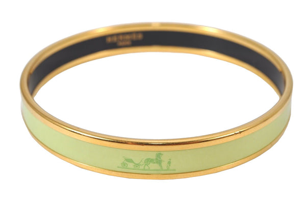 Authentic HERMES Email PM Bangle Horse Carriage Motif Gold Light Green 4198K