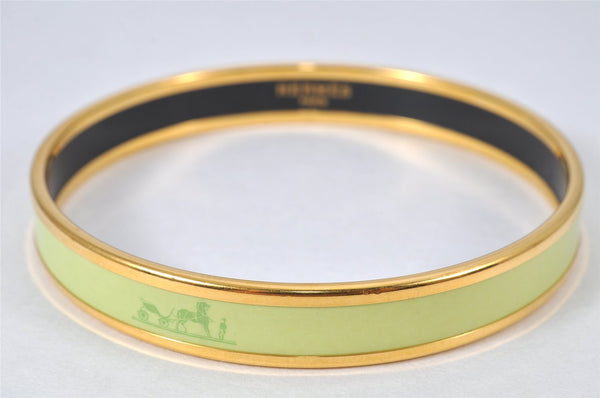 Authentic HERMES Email PM Bangle Horse Carriage Motif Gold Light Green 4198K