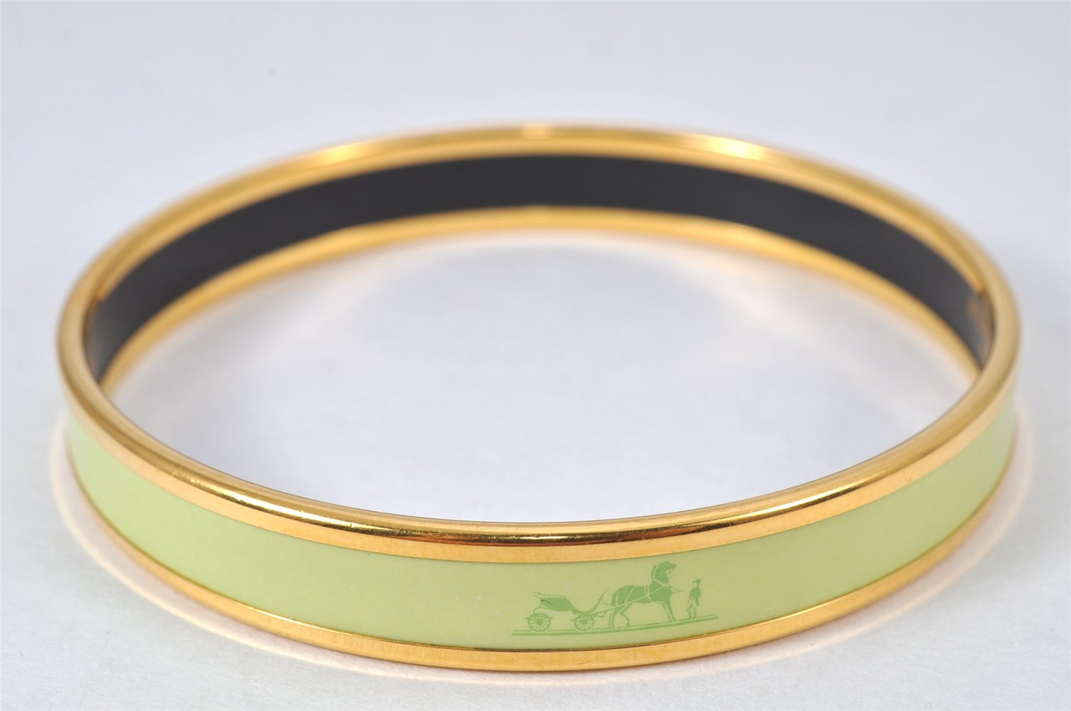 Authentic HERMES Email PM Bangle Horse Carriage Motif Gold Light Green 4198K