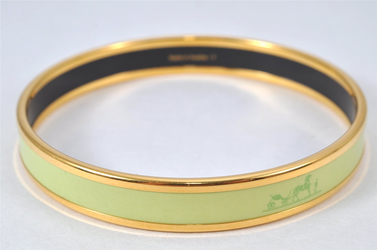 Authentic HERMES Email PM Bangle Horse Carriage Motif Gold Light Green 4198K