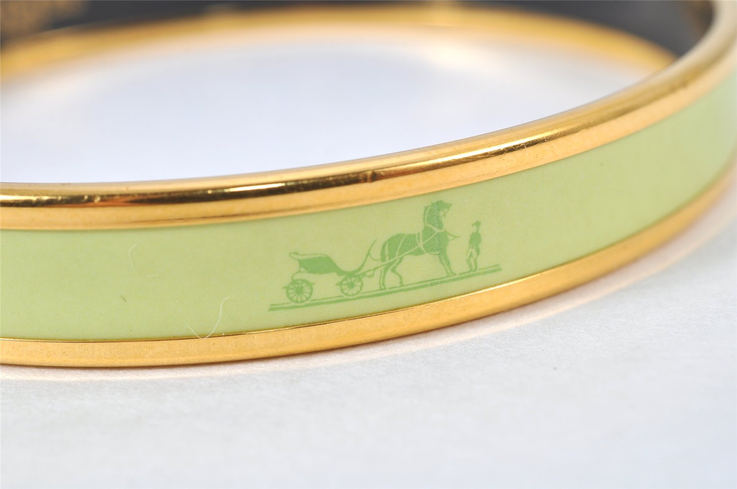 Authentic HERMES Email PM Bangle Horse Carriage Motif Gold Light Green 4198K