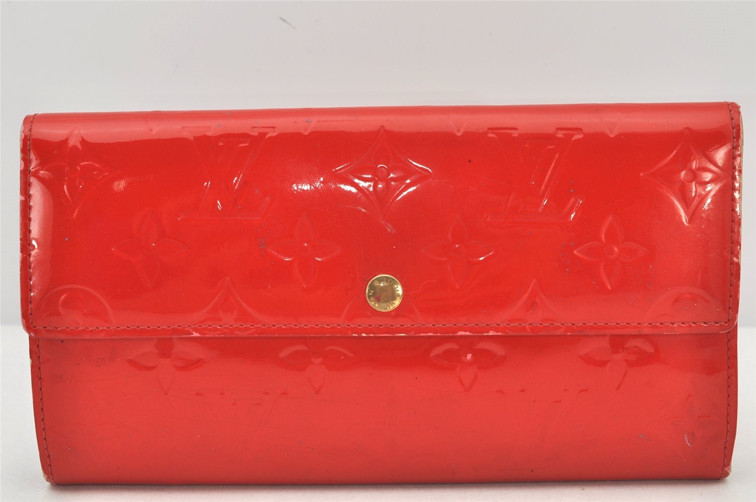 Authentic Louis Vuitton Vernis Portefeuille Sarah Wallet Red M91739 LV 4199K