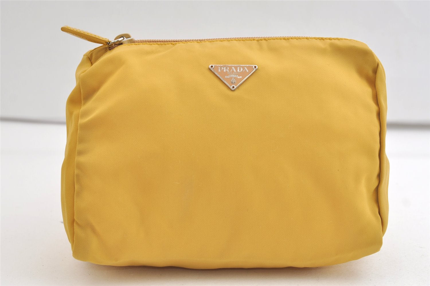 Authentic PRADA VELA Nylon Tessuto Leather Pouch Purse MV11 Yellow 4201K