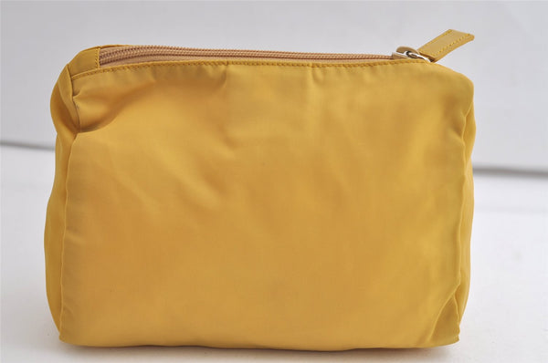 Authentic PRADA VELA Nylon Tessuto Leather Pouch Purse MV11 Yellow 4201K