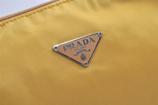 Authentic PRADA VELA Nylon Tessuto Leather Pouch Purse MV11 Yellow 4201K